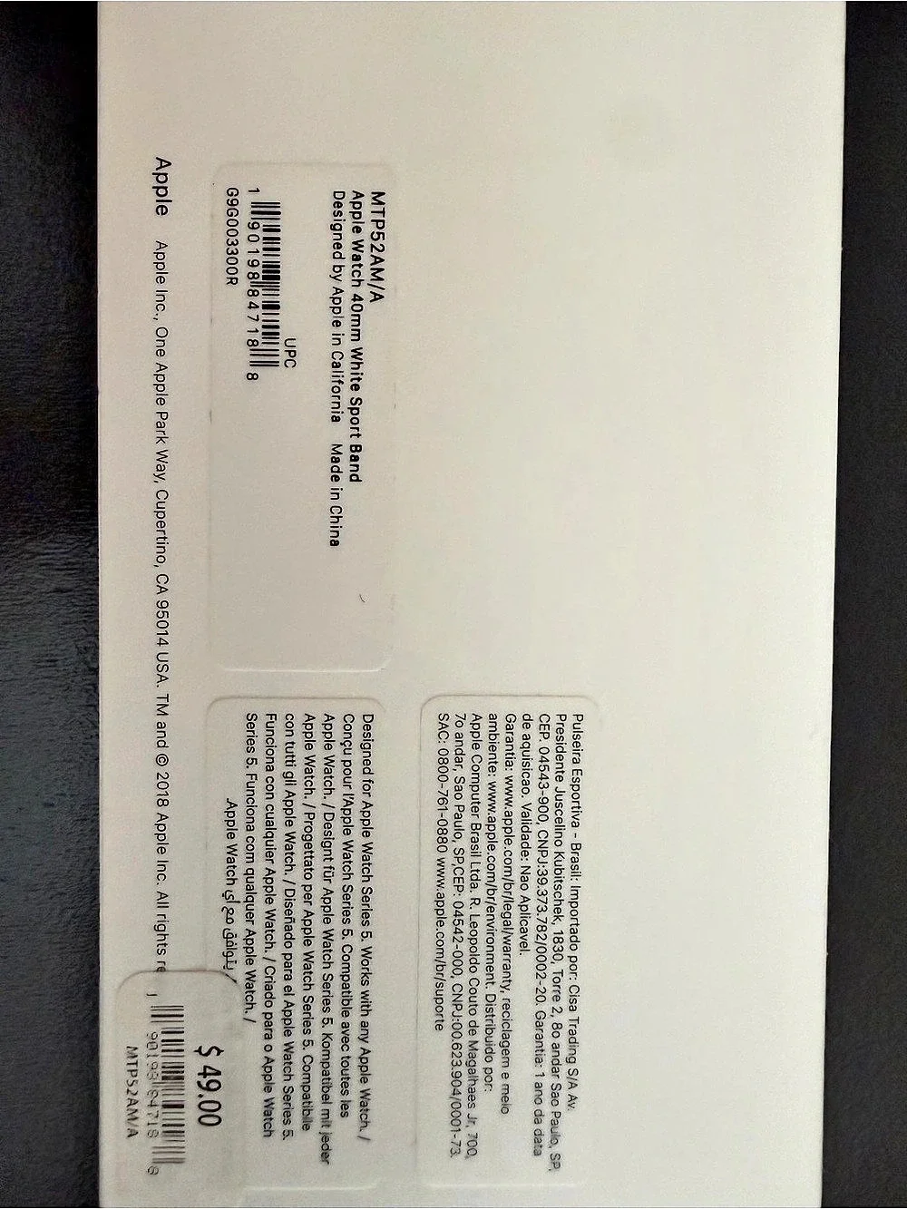Apple Watch Sport Band White NWT